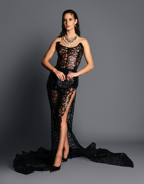 Black sequin bustier gown